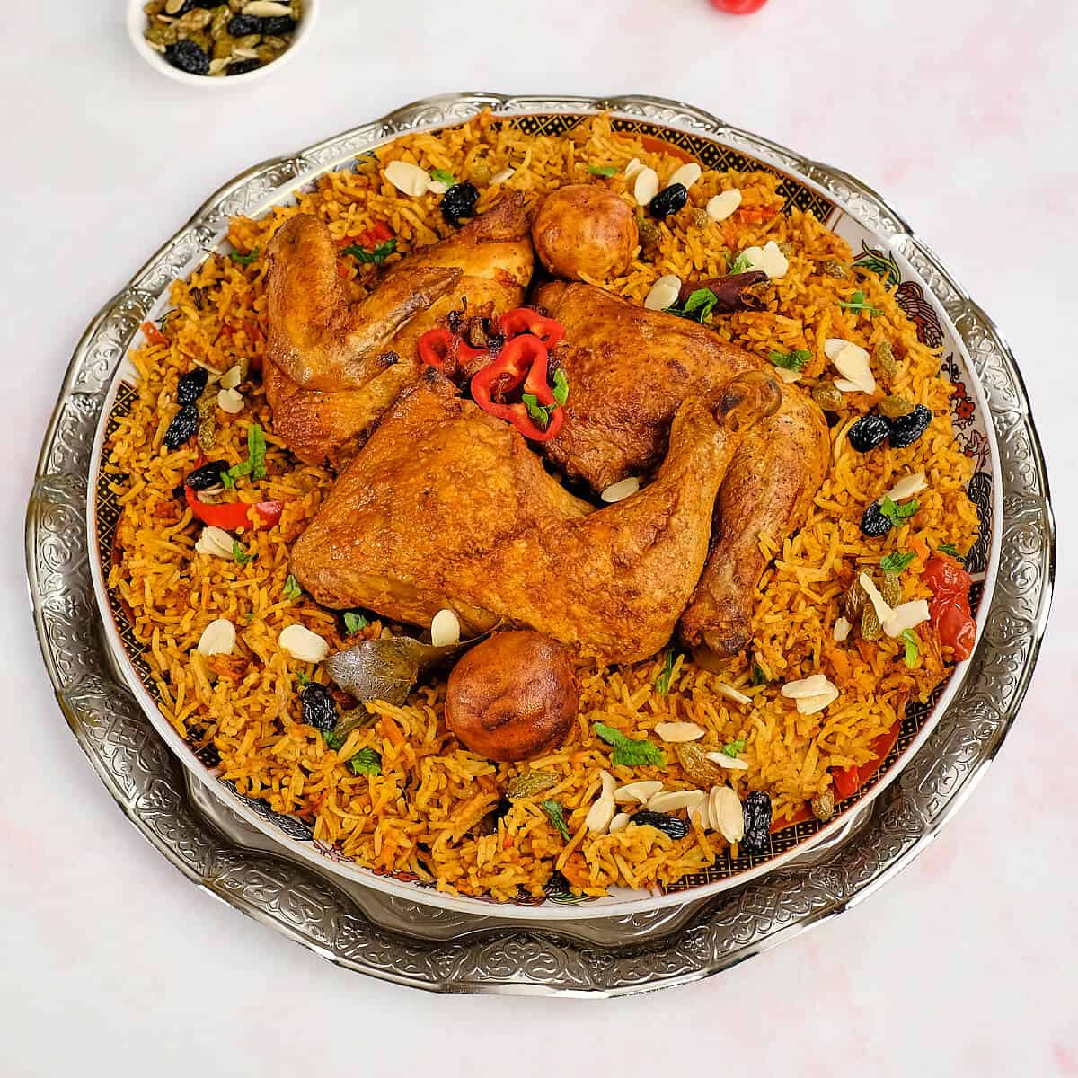 A Dish Of Kabsa Rice With Chicken And Vegetables, Traditional Arab Gulf  Meals, Popular Dishes, Oriental Restaurants For Saudi Cuisine Recipes, A