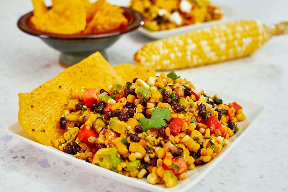 Spicy corn salad served on the table.