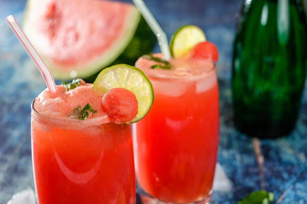 Watermelon juice served in two glasses.
